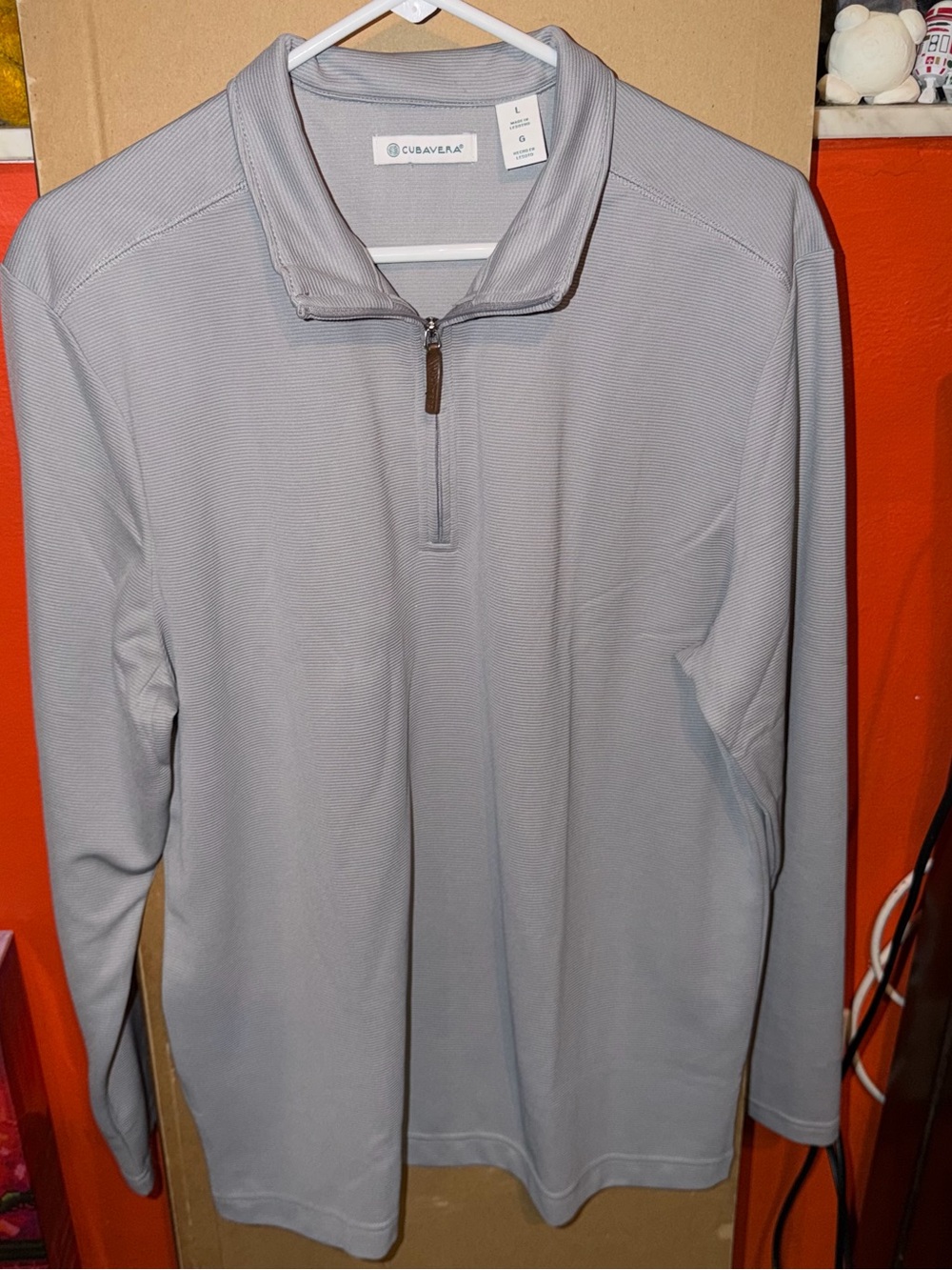 Cubavera Men's Light Gray Quarter-Zip Sweater
